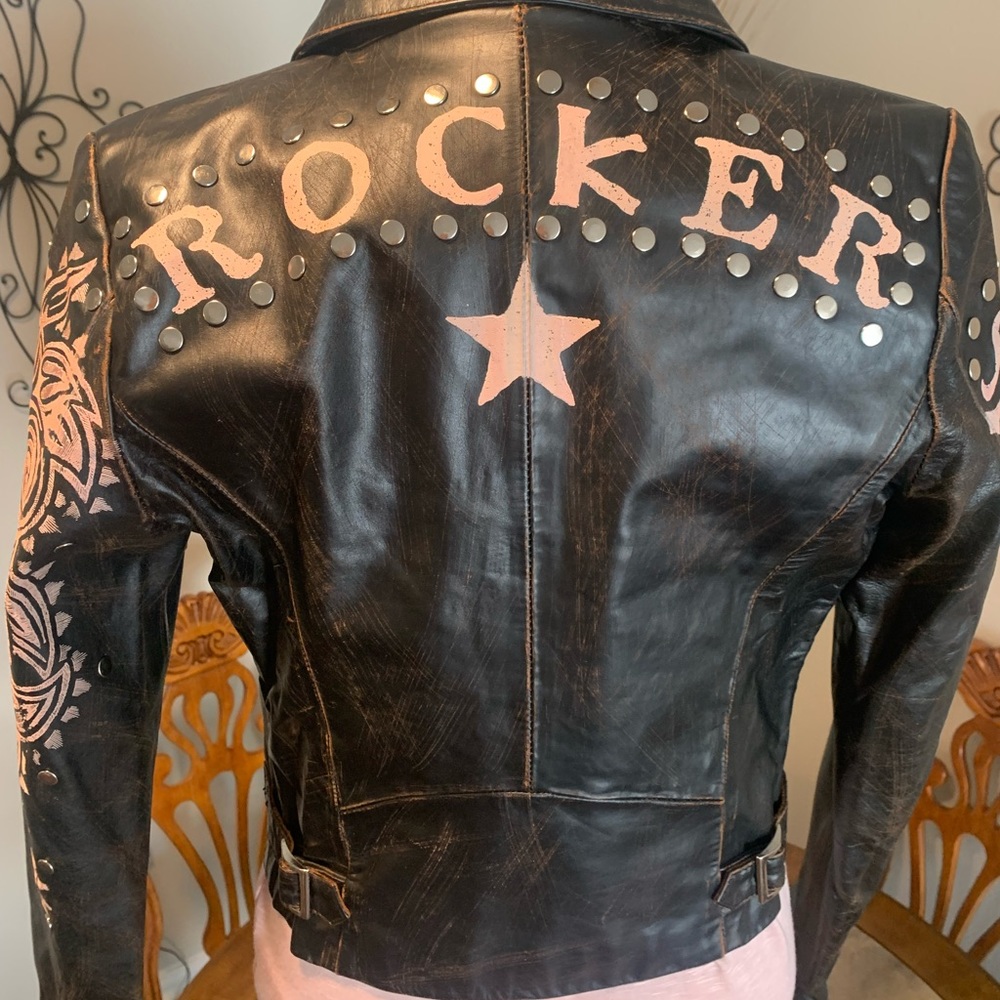 NEW RARE Mackage Rocker Love embossed leather motorcycle crop jacket